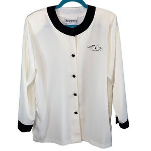 Peter Popovitch Vintage Cream & Black Button Down Blouse with Bling